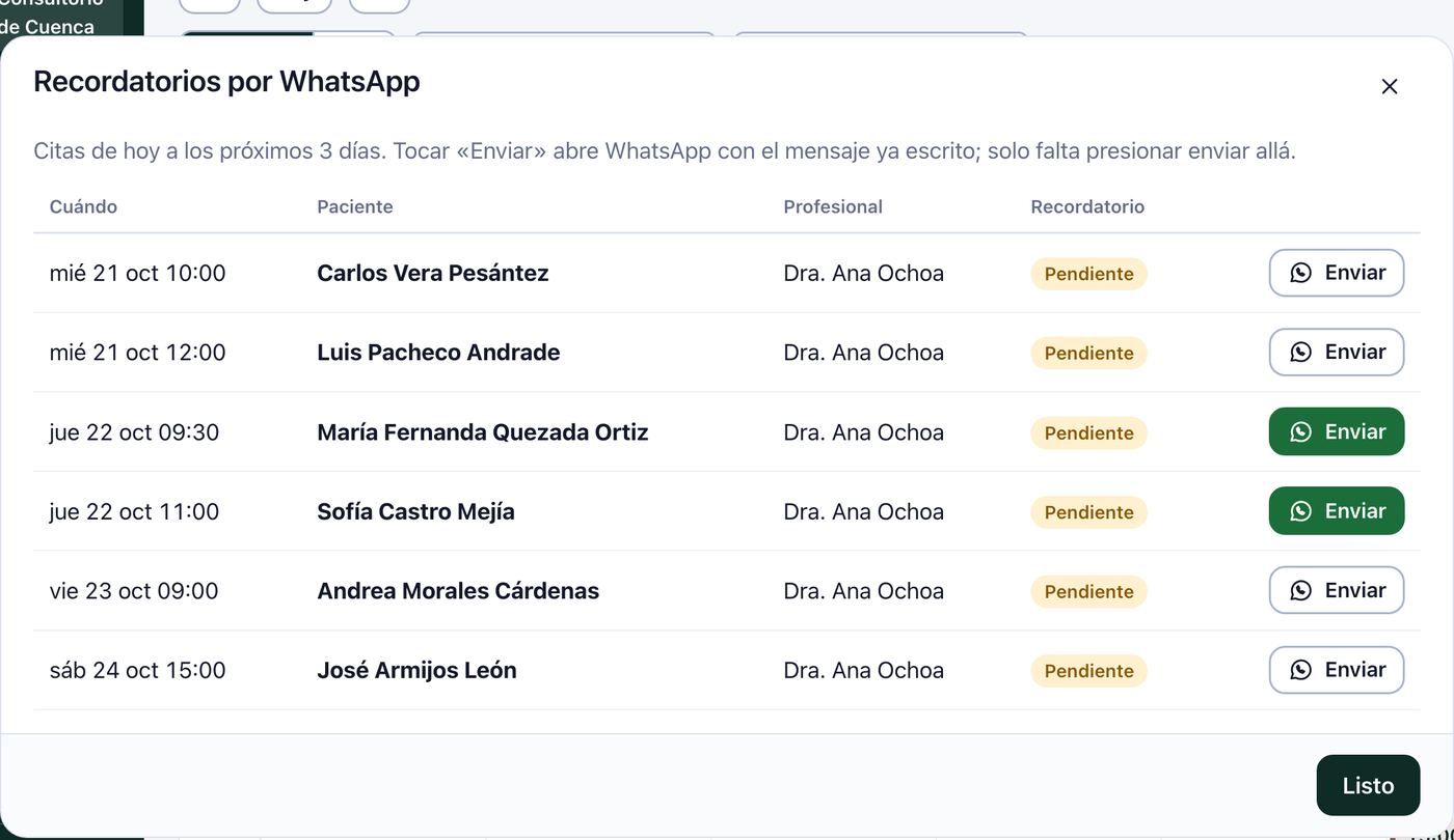 Recordatorios por WhatsApp de las citas de mañana